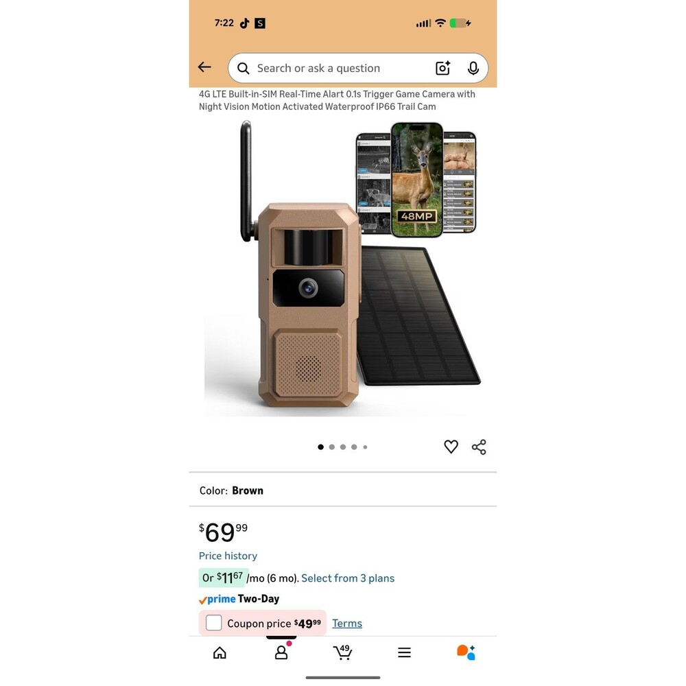 4G LTE Cellular Trail Camera Battery/Solar Powered RBX-H10 Full HD Open Box